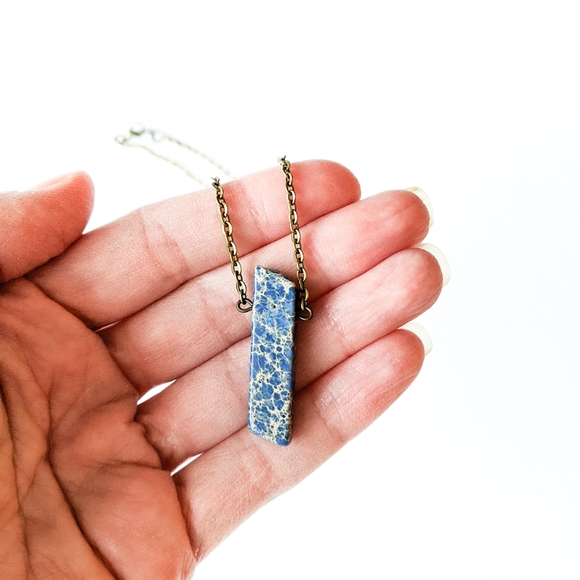 Blue Magnesite Bronze Chain Necklace - Picture 1 of 8